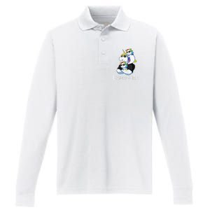 dadacorn unicorn dad far of 2 fars day Performance Long Sleeve Polo