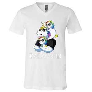 dadacorn unicorn dad far of 2 fars day V-Neck T-Shirt