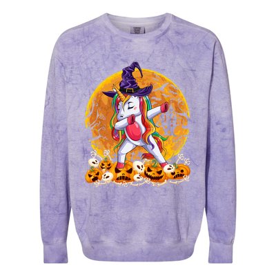 Dabbing Unicorn Dance Pumpkin Halloween Witch Skeleton Gift Colorblast Crewneck Sweatshirt