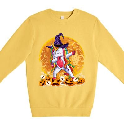 Dabbing Unicorn Dance Pumpkin Halloween Witch Skeleton Gift Premium Crewneck Sweatshirt