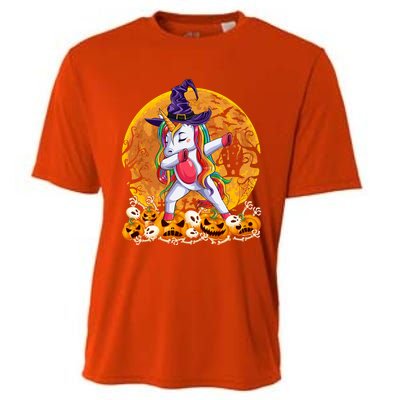 Dabbing Unicorn Dance Pumpkin Halloween Witch Skeleton Gift Cooling Performance Crew T-Shirt