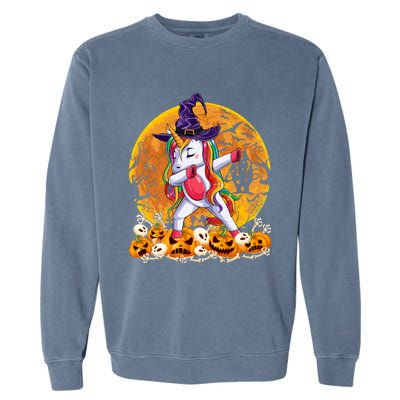 Dabbing Unicorn Dance Pumpkin Halloween Witch Skeleton Gift Garment-Dyed Sweatshirt