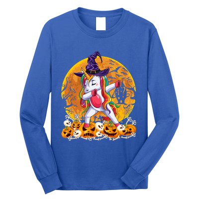 Dabbing Unicorn Dance Pumpkin Halloween Witch Skeleton Gift Long Sleeve Shirt