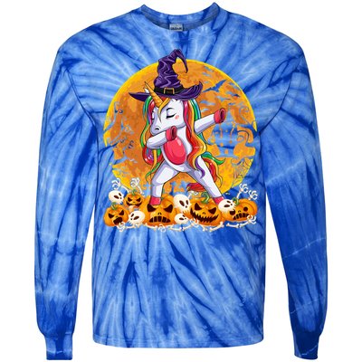 Dabbing Unicorn Dance Pumpkin Halloween Witch Skeleton Gift Tie-Dye Long Sleeve Shirt