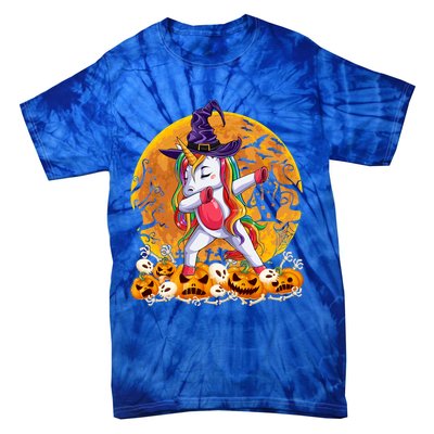 Dabbing Unicorn Dance Pumpkin Halloween Witch Skeleton Gift Tie-Dye T-Shirt