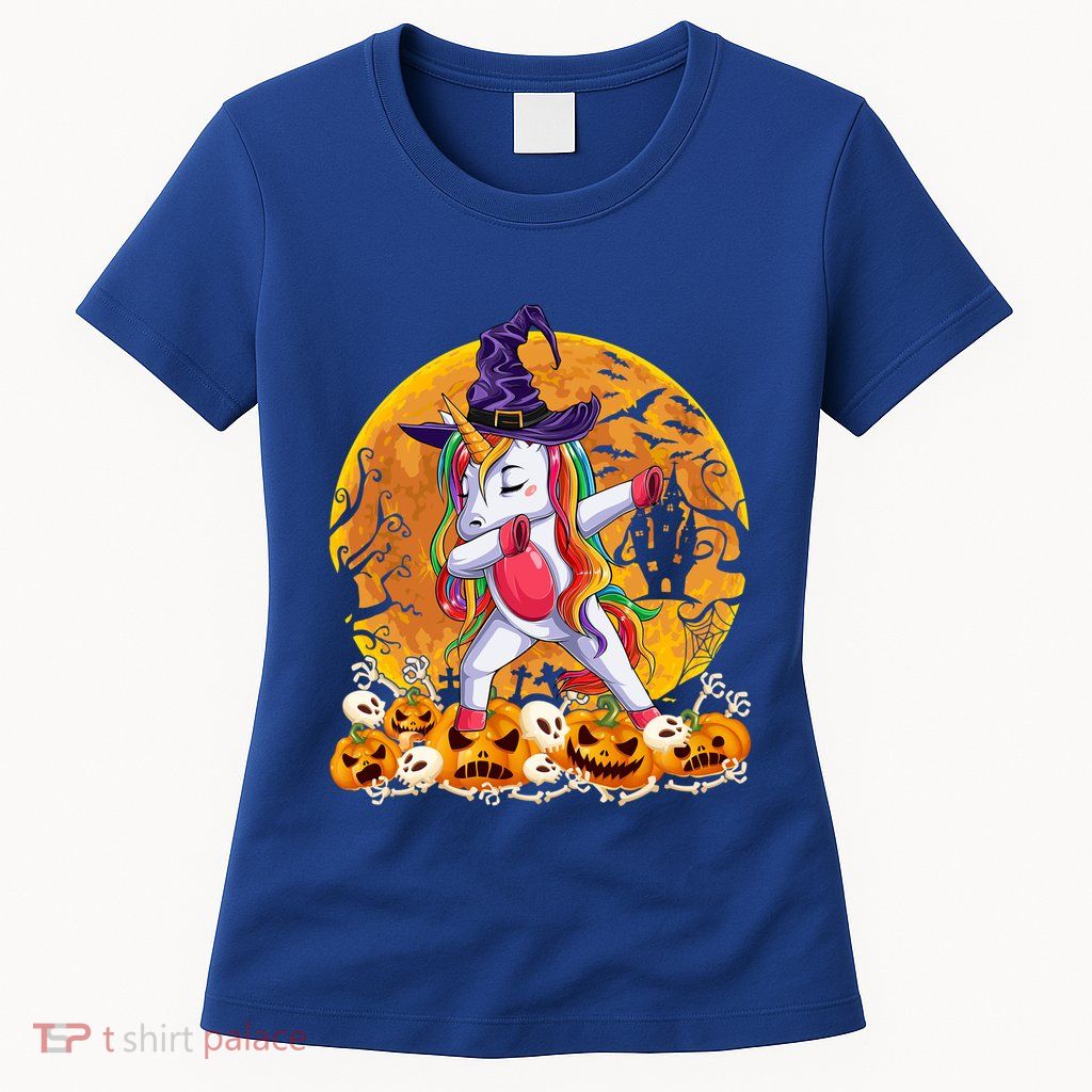 Dabbing Unicorn Dance Pumpkin Halloween Witch Skeleton Gift Womens T-Shirt