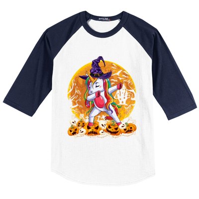 Dabbing Unicorn Dance Pumpkin Halloween Witch Skeleton Gift Baseball Sleeve Shirt