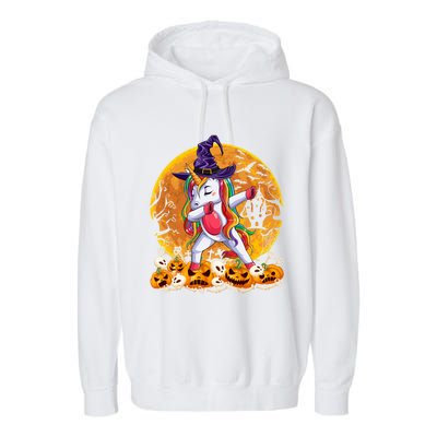 Dabbing Unicorn Dance Pumpkin Halloween Witch Skeleton Gift Garment-Dyed Fleece Hoodie