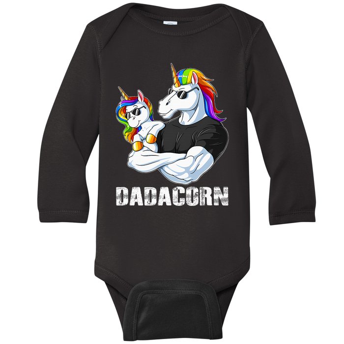 Dadacorn Unicorn Dad and Baby Christmas Papa Gift Baby Long Sleeve Bodysuit