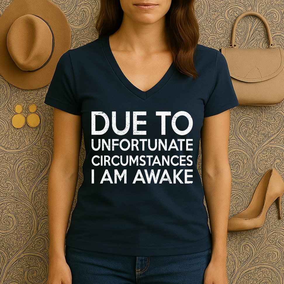 Due To Unfortunate Circumstances I Am Awake Women's V-Neck T-Shirt