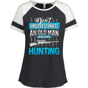 Don't Under Estimate An Old Man Who Loves Hunting Enza Ladies Jersey Colorblock Tee