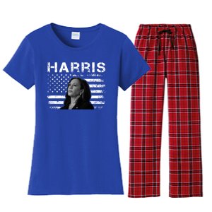 Distressed Us Flag Kamala Harris 2024 Madam Vice President Gift Women's Flannel Pajama Set