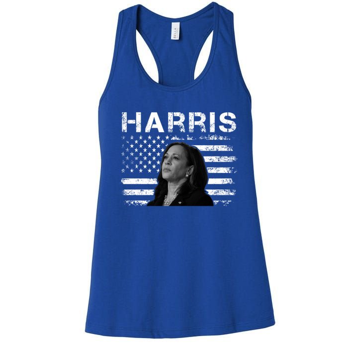 Distressed Us Flag Kamala Harris 2024 Madam Vice President Gift Women's Racerback Tank