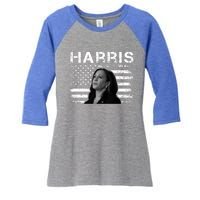 Distressed Us Flag Kamala Harris 2024 Madam Vice President Gift Women's Tri-Blend 3/4-Sleeve Raglan Shirt