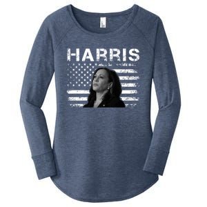 Distressed Us Flag Kamala Harris 2024 Madam Vice President Gift Women's Perfect Tri Tunic Long Sleeve Shirt