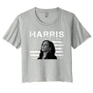 Distressed Us Flag Kamala Harris 2024 Madam Vice President Gift Women's Crop Top Tee