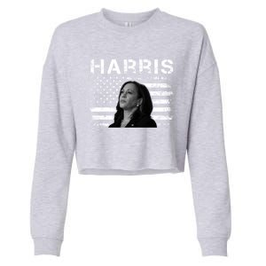 Distressed Us Flag Kamala Harris 2024 Madam Vice President Gift Cropped Pullover Crew