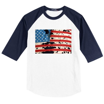 Destressed Usa Flag American Patriot One Nation Under God Gift Baseball Sleeve Shirt