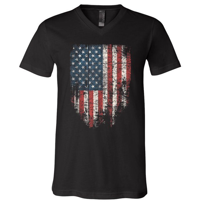 Distressed USA Flag, Patriotic American Flag V-Neck T-Shirt