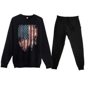 Distressed USA Flag, Patriotic American Flag Premium Crewneck Sweatsuit Set