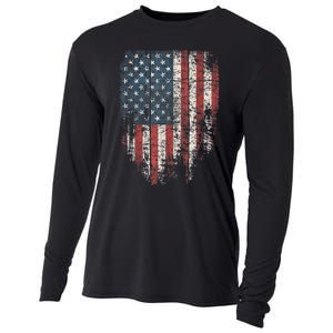 Distressed USA Flag, Patriotic American Flag Cooling Performance Long Sleeve Crew