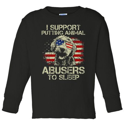 Doodle Usa Flag I Support Putting Animal Abusers To Sleep Toddler Long Sleeve Shirt