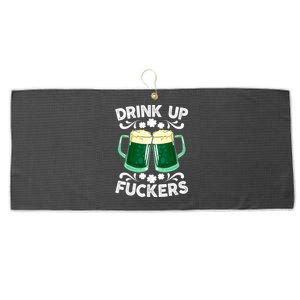 Drink Up Fuckers Funny St Patricks Day Beer Lover Bitches Large Microfiber Waffle Golf Towel