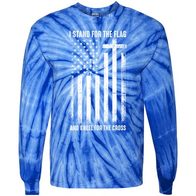 Distressed Usa Flag Stand For Flag And Kneel For Cross Great Gift Tie-Dye Long Sleeve Shirt