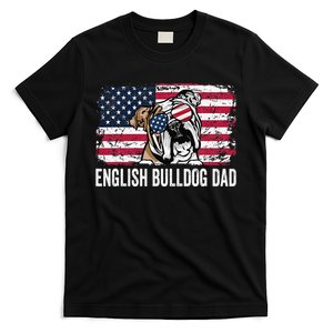 Distressed USA Flag English Bulldog Dad Fathers Day T-Shirt