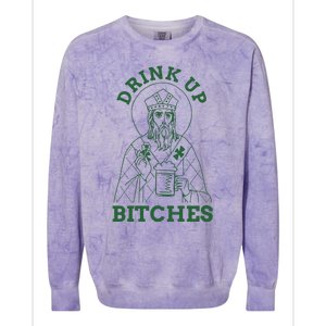 Drink Up Funny Bitches St Patrick's Day Funny Irish Shamrocks Colorblast Crewneck Sweatshirt