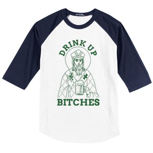 Drink Up Funny Bitches St Patrick's Day Funny Irish Shamrocks Baseball Sleeve Shirt