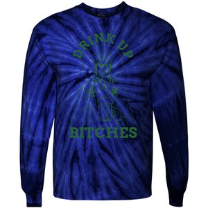 Drink Up Funny Bitches St Patrick's Day Funny Irish Shamrocks Tie-Dye Long Sleeve Shirt