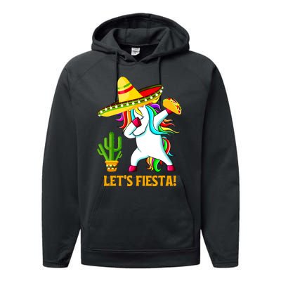 Dabbing Unicorn Funny Cinco De Mayo Girl Lets Fiesta Performance Fleece Hoodie