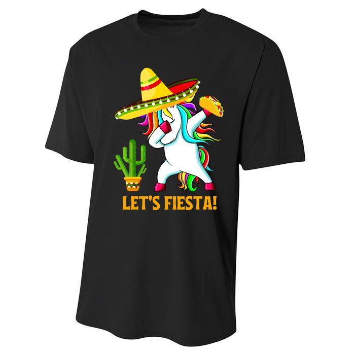 Dabbing Unicorn Funny Cinco De Mayo Girl Lets Fiesta Performance Sprint T-Shirt