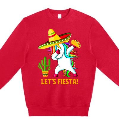 Dabbing Unicorn Funny Cinco De Mayo Girl Lets Fiesta Premium Crewneck Sweatshirt