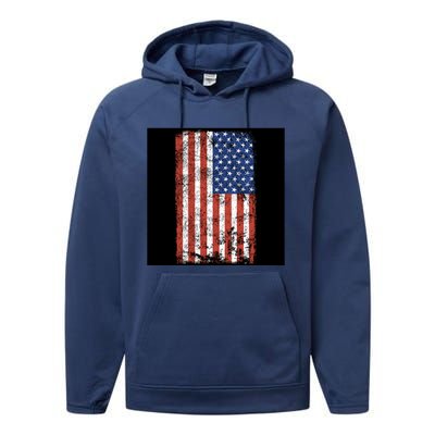 Distressed Us Flag Gift Performance Fleece Hoodie