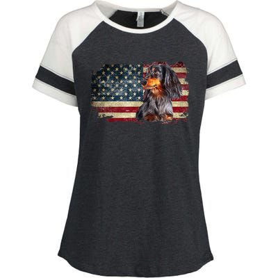 Dachshund USA Flag Patriotic Dog Lovers 4th Of July Enza Ladies Jersey Colorblock Tee