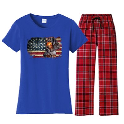 Dachshund USA Flag Patriotic Dog Lovers 4th Of July Women's Flannel Pajama Set