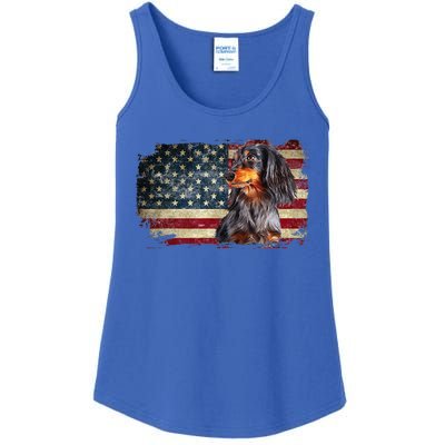 Dachshund USA Flag Patriotic Dog Lovers 4th Of July Ladies Essential Tank