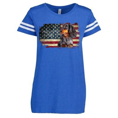 Dachshund USA Flag Patriotic Dog Lovers 4th Of July Enza Ladies Jersey Football T-Shirt