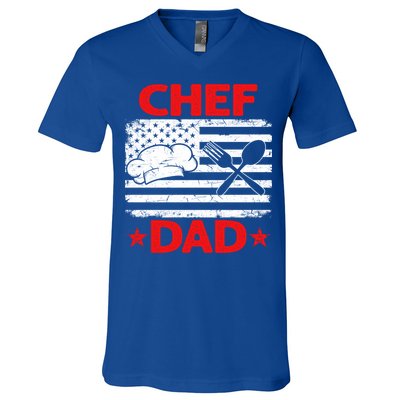 Distressed Usa Flag Chef Dad Patriotic Fathers Day Cool Gift V-Neck T-Shirt
