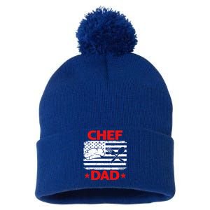 Distressed Usa Flag Chef Dad Patriotic Fathers Day Cool Gift Pom Pom 12in Knit Beanie