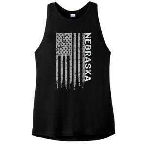 Distressed Usa Flag Patriotic American From Nebraska Ladies PosiCharge Tri-Blend Wicking Tank