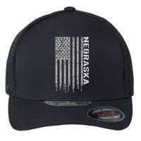 Distressed Usa Flag Patriotic American From Nebraska Flexfit Unipanel Trucker Cap