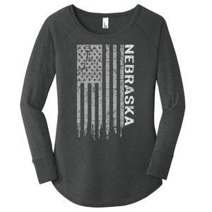 Distressed Usa Flag Patriotic American From Nebraska Women's Perfect Tri Tunic Long Sleeve Shirt