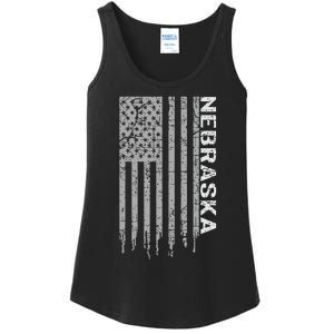 Distressed Usa Flag Patriotic American From Nebraska Ladies Essential Tank