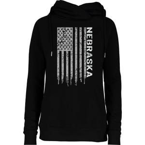 Distressed Usa Flag Patriotic American From Nebraska Womens Funnel Neck Pullover Hood