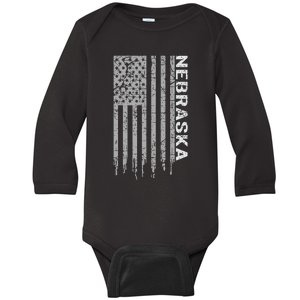 Distressed Usa Flag Patriotic American From Nebraska Baby Long Sleeve Bodysuit