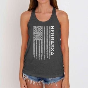 Distressed Usa Flag Patriotic American From Nebraska Women's Knotted Racerback Tank