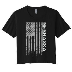 Distressed Usa Flag Patriotic American From Nebraska Women's Crop Top Tee